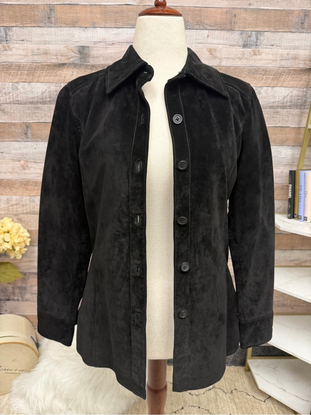 Valerie Stevens Black Suede Button Front Jacket